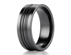 Black Titanium 8mm Comfort-Fit Satin-Finished High Polished Center Cut Squared Edge Carved Design Ring 11571BT